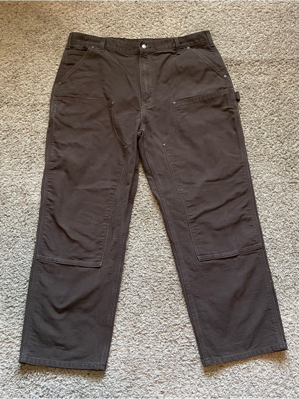 Carhartt B136 DKB Dark Brown Double Knee Dungaree Carpenter Pants 40x30
